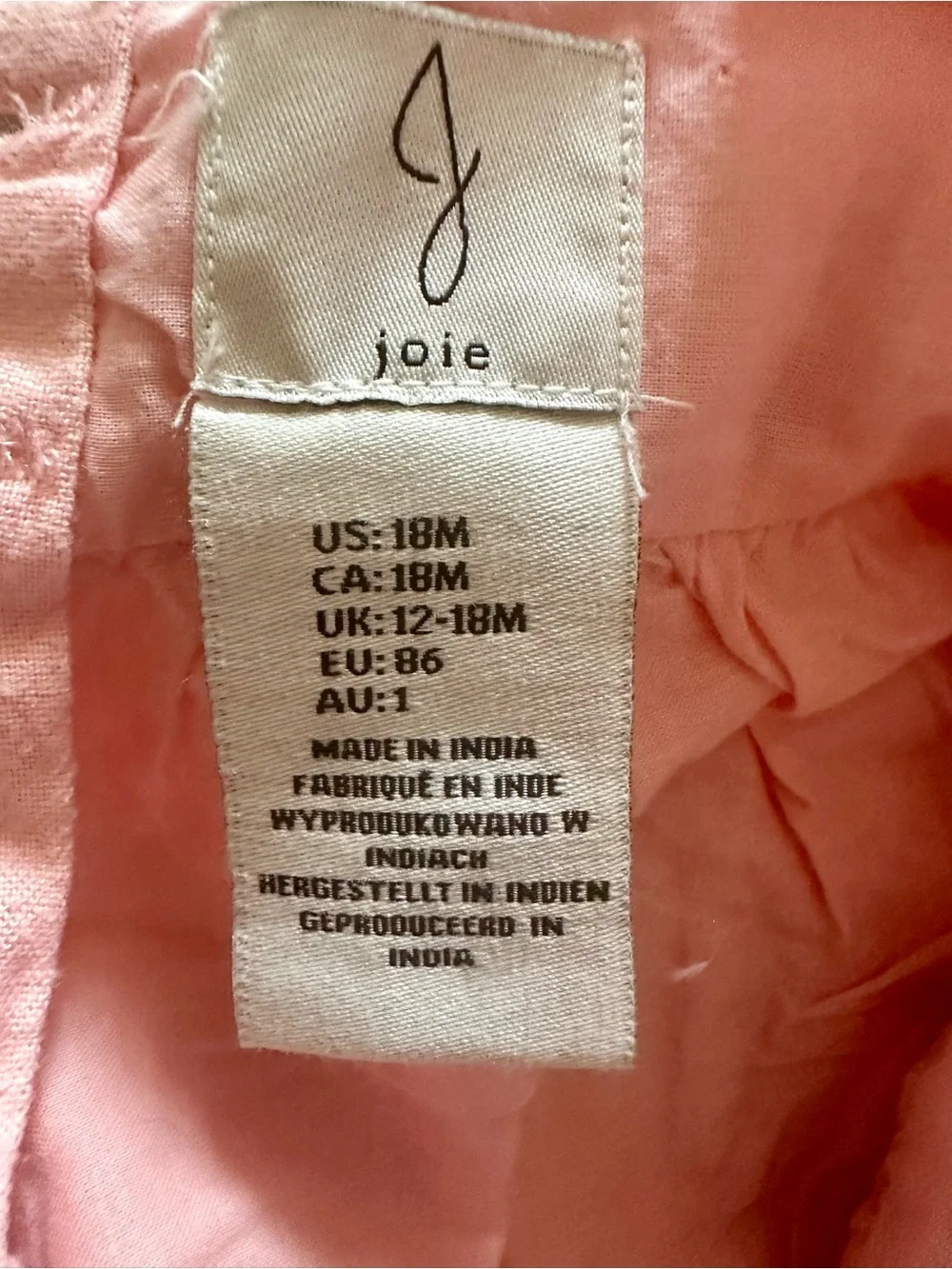 Joie Baby Girls Pink Linen Blend Embroidered Ruffle Set 18M